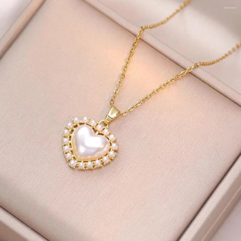 Pendant Necklaces Elegant Stainless Steel Chain Classic Heart Necklace For Women Lady Vintage Jewelry Daily Party Accessories Gifts