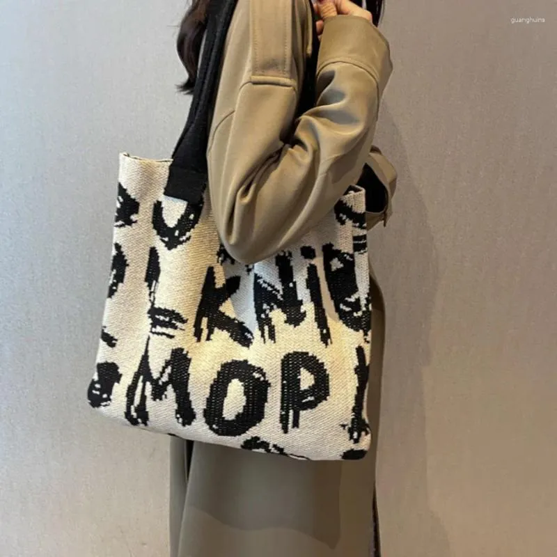 Сумки-шопперы на шнурке для женщин, тренд 2024, сумка через плечо, вязаная женская сумка через плечо с буквенным принтом, роскошный корейский дизайнер