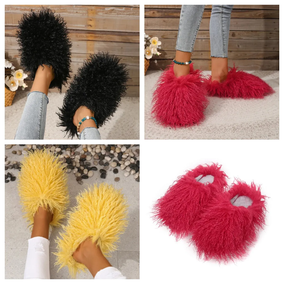 Top quality Slippers womens mens furry slides sandals fur pink fluffy flat winter warm sandal shoes slippers GAI size 36-49