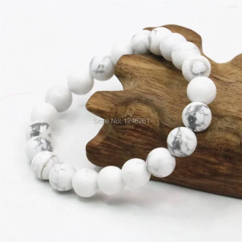 Hebra de 8 mm, pulsera de cuentas de piedra turquesa de pavo blanco, regalos de Navidad para niñas, diseño de joyería, adornos elásticos hechos a mano de 7,5 pulgadas