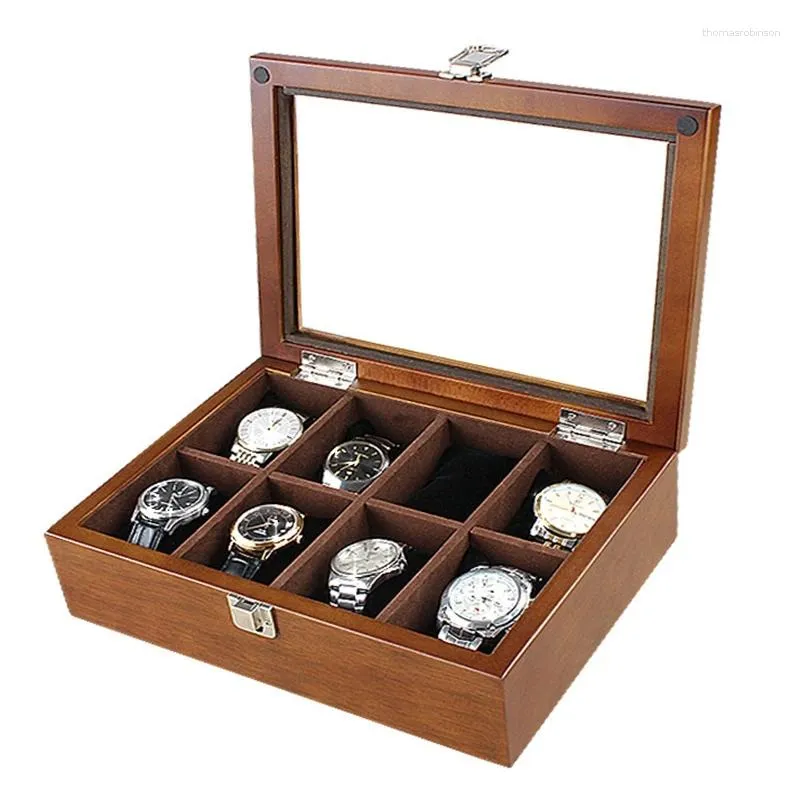 Scatole per orologi Custodia a 8 slot per caffè Organizzatore in legno con supporto meccanico in vetro Regalo da donna