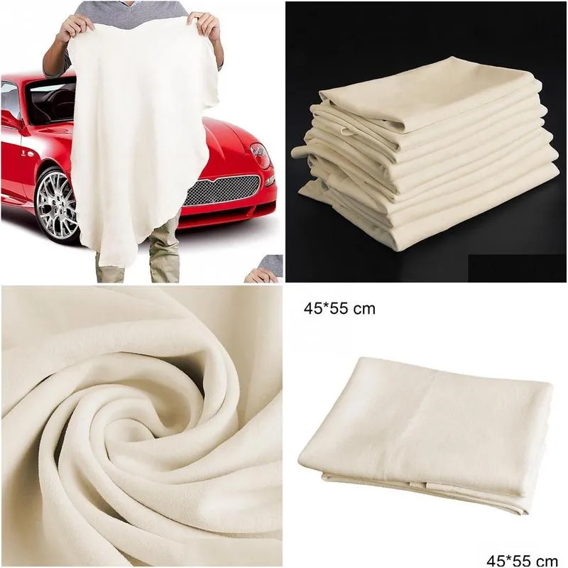 Handduk 60x80 cm Care Natural Chamois Leather Cleaning Tyg Äkta mocka Absorberande snabb torr streck Ludd Drop Delivery Automobiles DHZGN