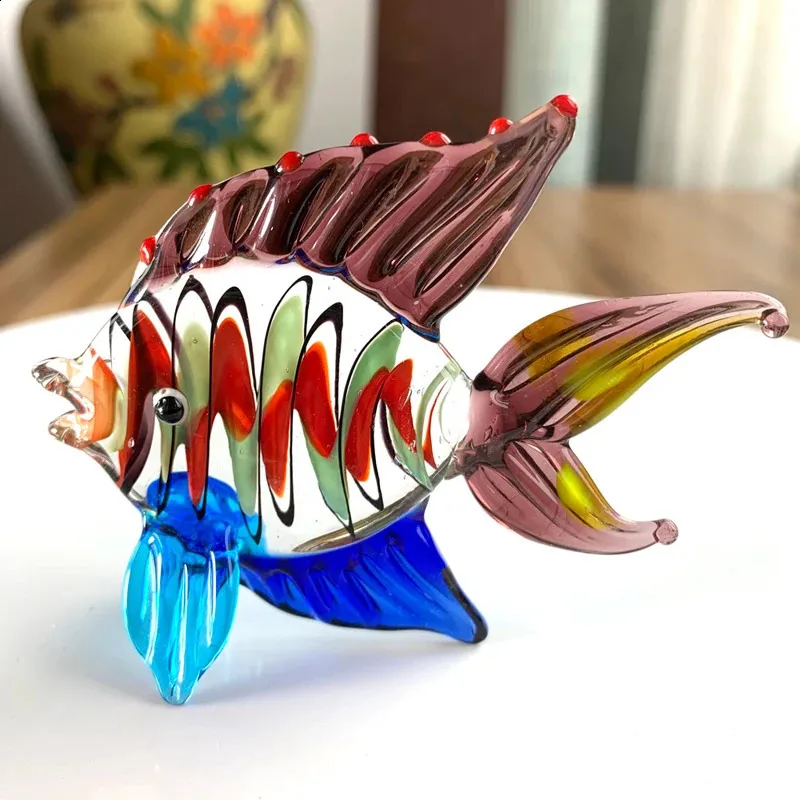 Colorful Crystal Glass Clown Fish Animal Figurines Miniature Hand Blown Sculpture Home Decor Accessories Christmas Gift 240314