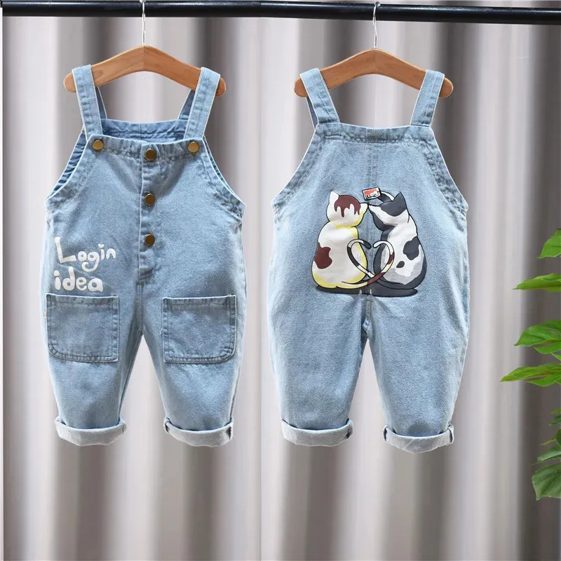 Barn babykläder jumper pojkar flickor dungarees spädbarn lektion byxor denim jeans overaller småbarn jumpsuits 240307