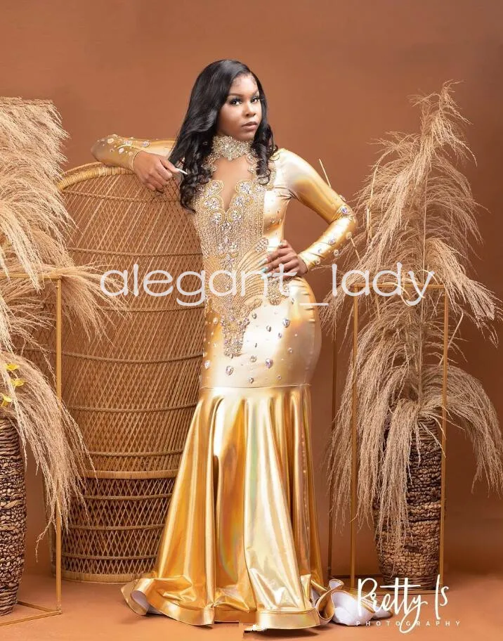 Gold Sparkly Trumpet Evening Formal Dress with Crystal Embroidery