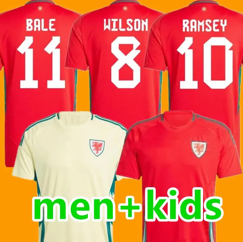 2024 2025 País de Gales Futebol Jerseys Bale Wilson Allen Ramsey Copa da Seleção Mundial Rodon Vokes Ampadu Home Camisa de Futebol Manga Curta Homens Kit Infantil Uniformes