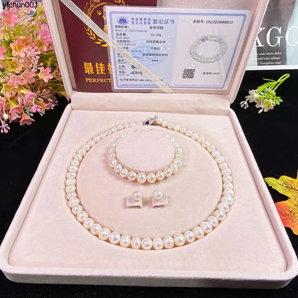 Zhuji Natural Freshwater Pearl Necklace Womens 3ピースセット付きCollarチェーンペンダントネックチェーンライブブロードキャスト