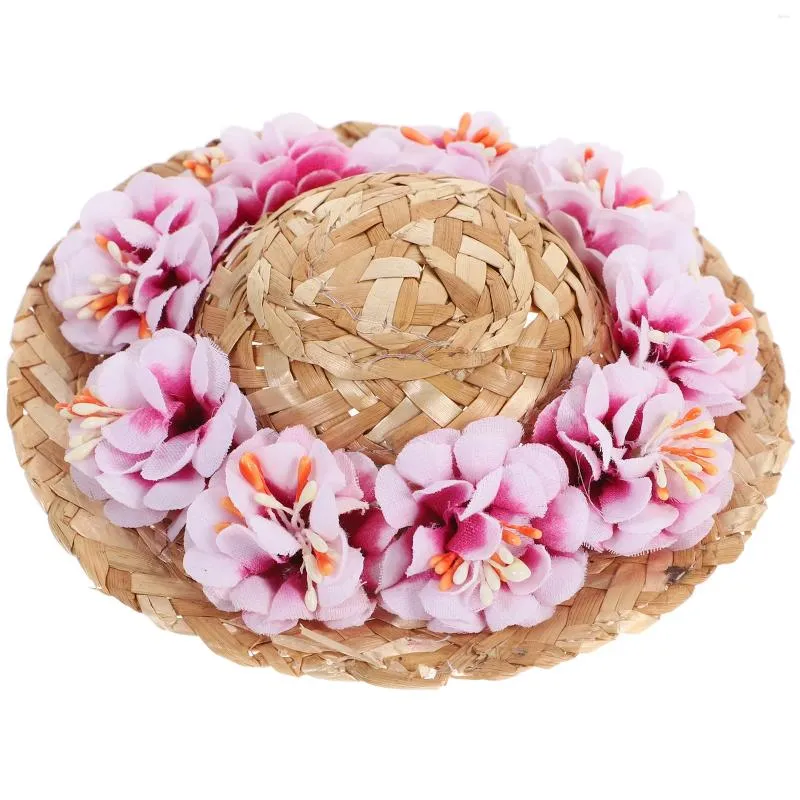 Vêtements pour chiens Mentonnière Chapeau de paille Casquette pour animaux de compagnie Fleurs Décoration Été Tissé Décorations florales