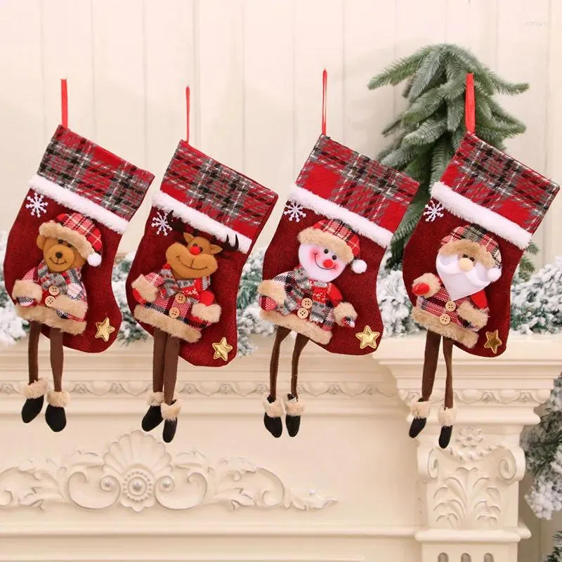 Women Socks Cute Christmas Stockings Fireplace Hanging Plush Personalized Home Party Decoration With Snowman Santa Elk Bear