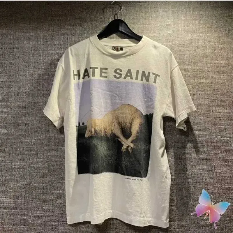 T-shirts pour hommes High Street Retro Saint T-shirt Angel Sheep Thème T-shirt imprimé Casual Loose Mens Top à manches courtes J240316