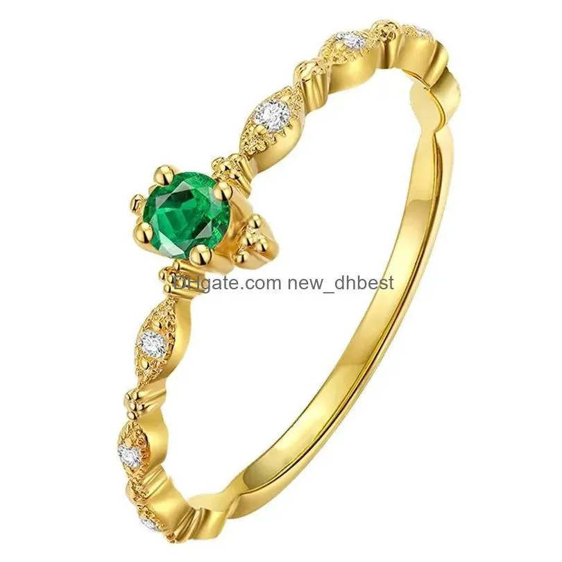 Solitaire Ring 925 Sterling Sier Fashion Tail Women Plating 14k Gold Simple Design Inlaid Emeralds smycken Tillbehör2544148 Drop Del Dhhji