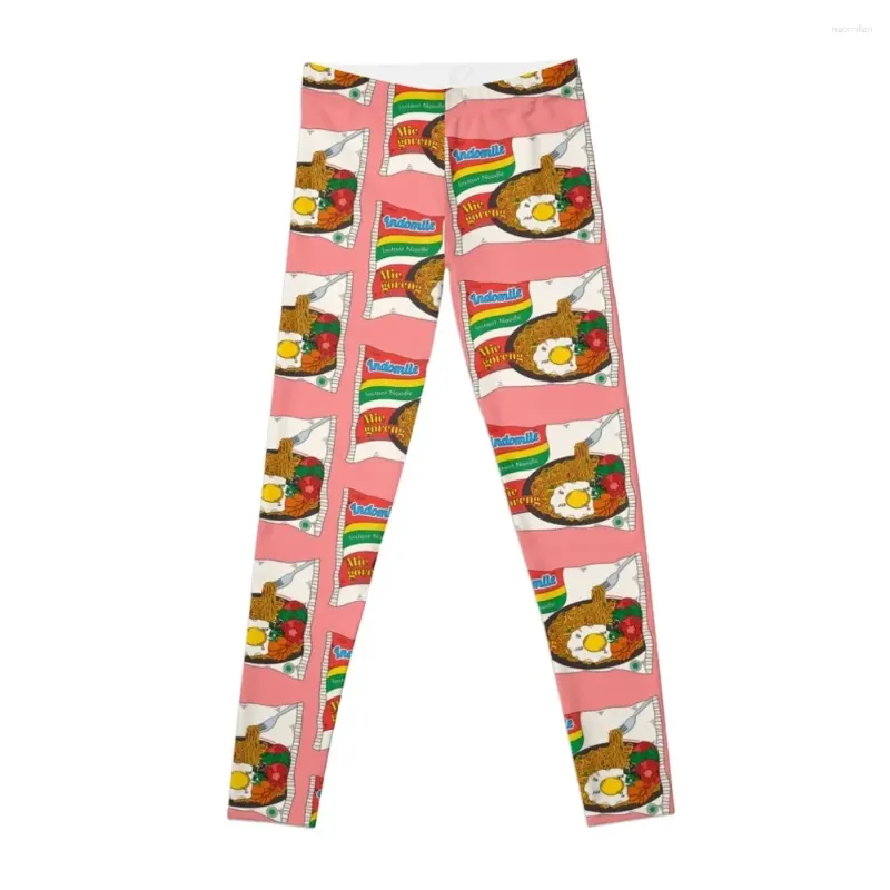 Aktywne spodnie indomiie goreng - różowy smażony makaron mi mie ciepły legginsy joggingowe kobiety