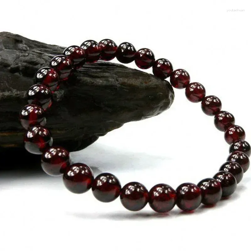 Strand Natural Garnet Stone Gift Bracelet Men Bracelets For Women Wine Red Bead Charm Jewelry