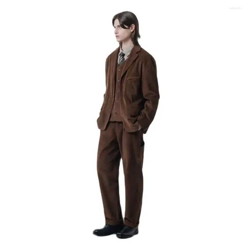 Costumes pour hommes Costume en velours côtelé pour hommes Slim ajusté 3 pièces de mariage marié robes de soirée ensemble formel Blazersets Costume Homme vêtements masculins