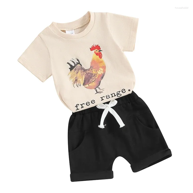 Giyim setleri 2pcs erkek bebek yaz kıyafetleri kısa kollu horoz baskı üst kısımlar şort set bebek giysileri