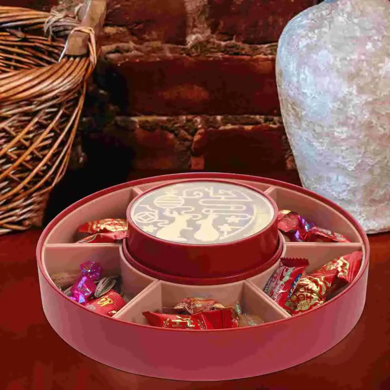 Ensembles de vaisselle Boîte de rangement de bonbons Apéritifs Plateau de fruits secs avec couvercle Snack Servir Plaque de séparation Sectionnelle Année chinoise Divisée en plastique