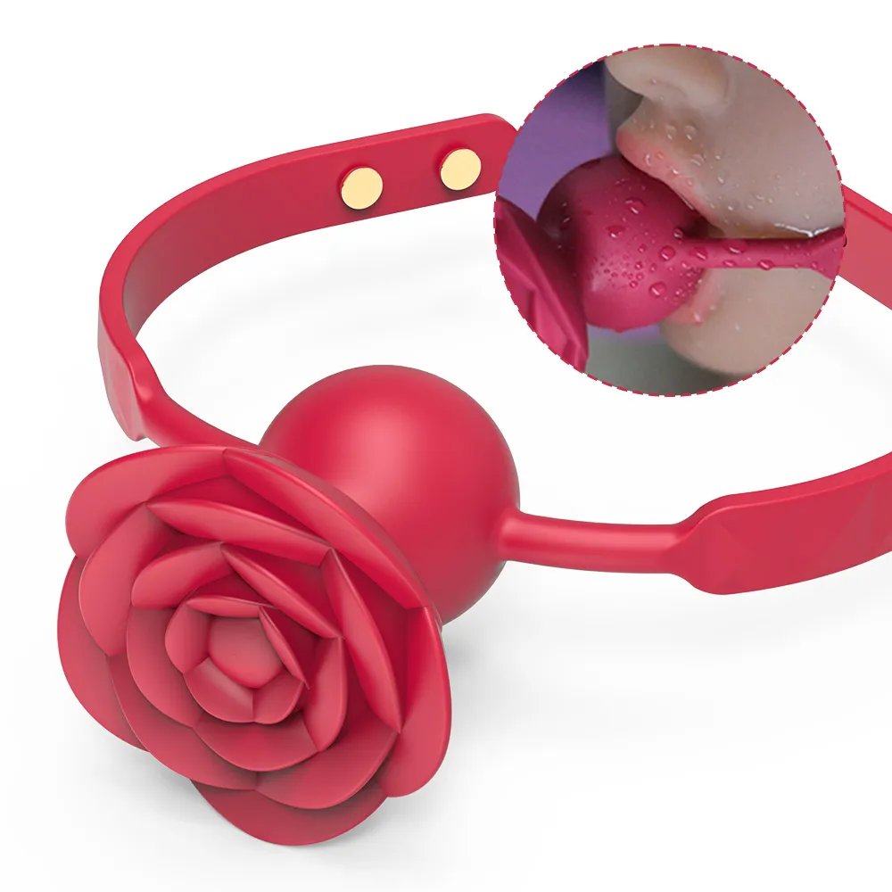 Rose Toy 9 Vibration Paar Knebel Ball Fesseln Offener Mund Ball mit Nippelclip Atmungsaktives Geschirr Knebel Erwachsenes Sexspielzeug für Frauen