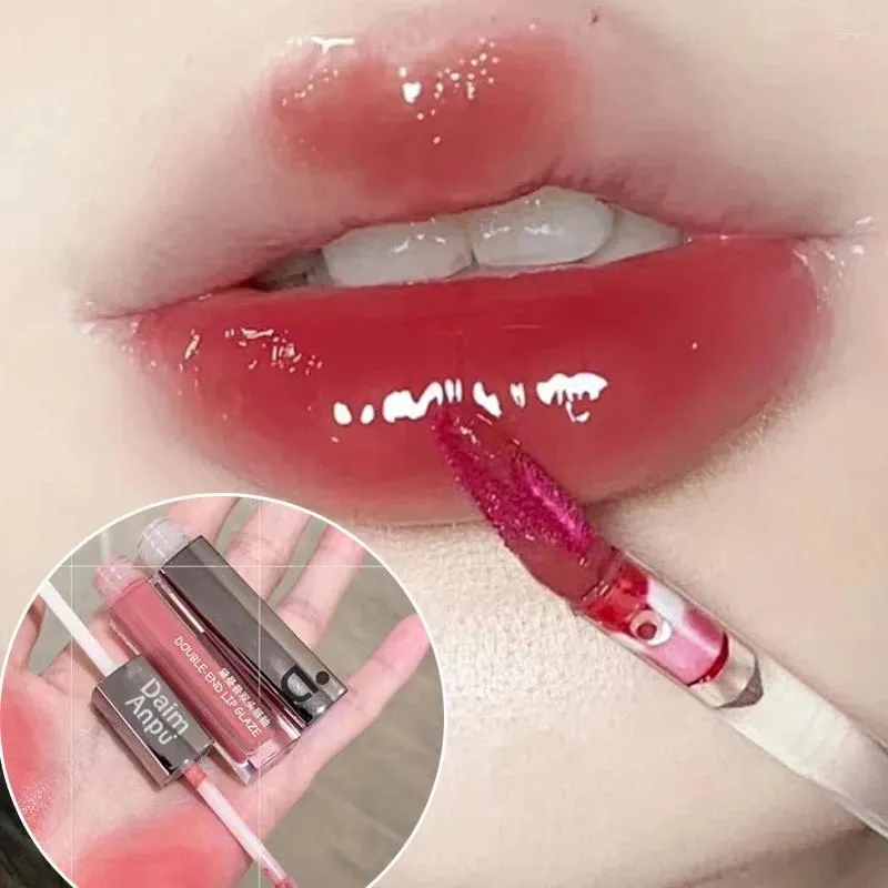 Lucidalabbra Specchio a doppia estremità Olio idratante Acqua leggera Impermeabile Rossetto liquido a lunga durata Labbra Cosmetici per il trucco