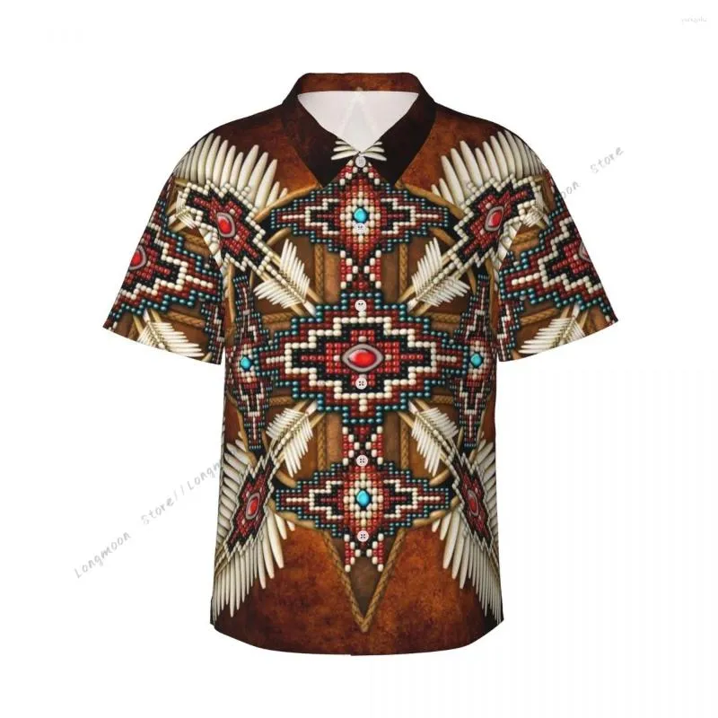 Camisas casuales para hombres Camisa con estampado nativo Americano Manga corta Verano Hombres Turn-Down Collar Botón Ropa