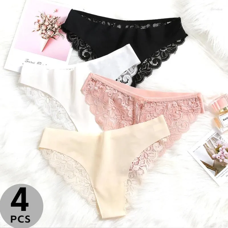 Women's Panties 4PCS/Set Sexy Ice Silk Lace Temptation Female Underwear Low-Rise Fashion Elasticity Lady Briefs Comfort Lingerie