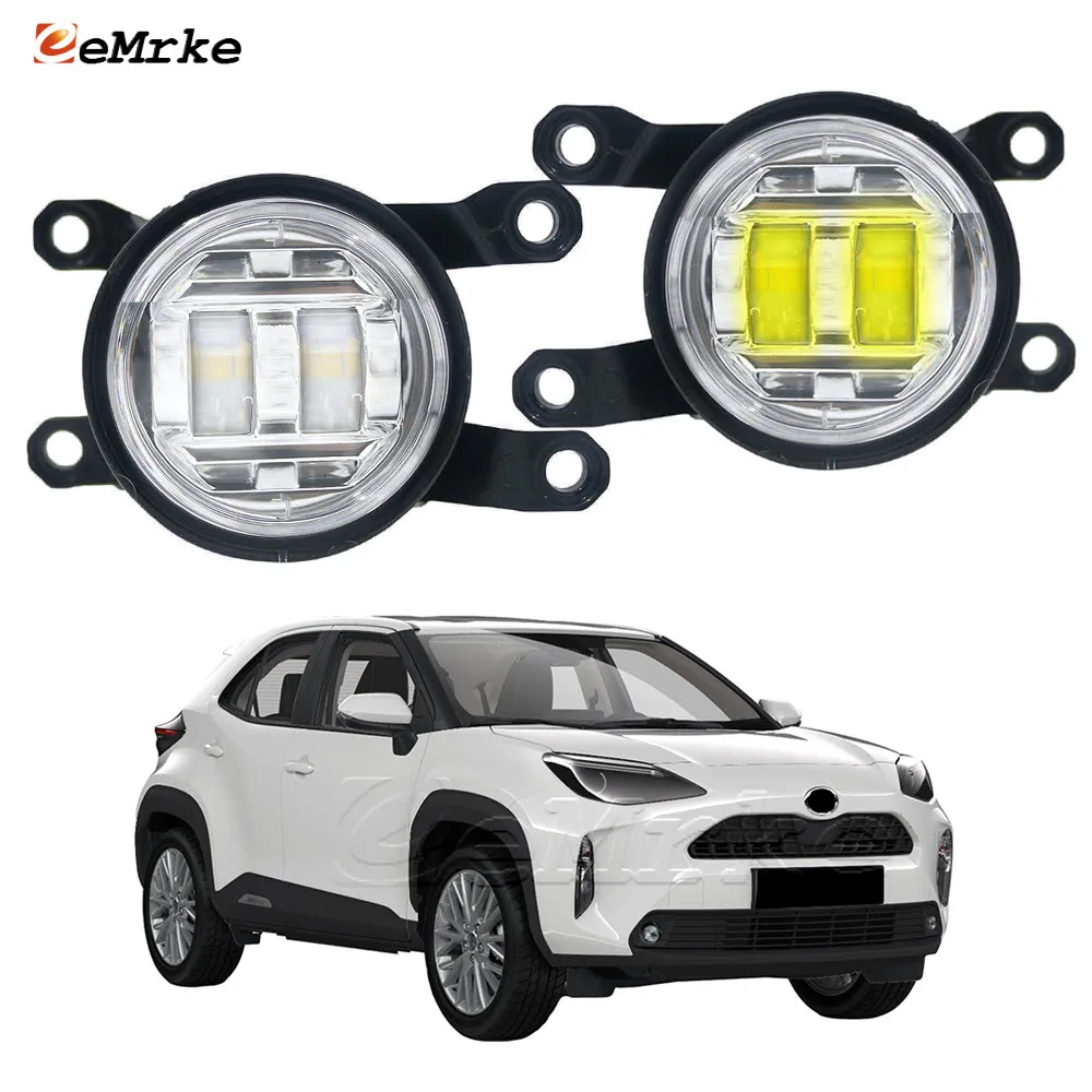 EEMRKE Led Car Fog Lights Assembly for Toyota Yaris Cross 2020 2021 2022 2023 Front Bumper Fog Lamp with Lens Driving DRL 30W 12V White or Yellow