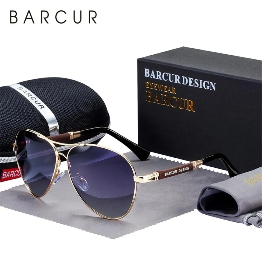 Barcur Design Alloy Solglasögon Polariserade Men039S Sun Glasse Pilot Gradient Eyewear Mirror Shades 2205279813459