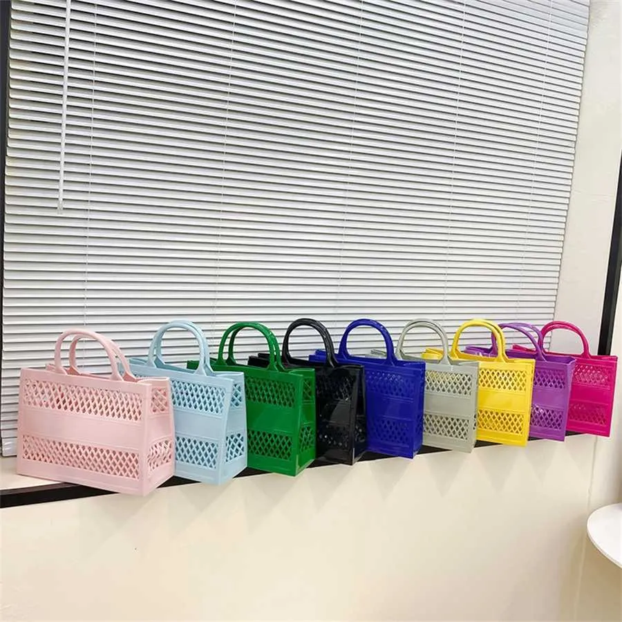 Shoulder Bags Basket Handheld Designer Handbags Jelly Tote Bag Large Capacity Shopping Storage Candy Color Hollow Beach 240311