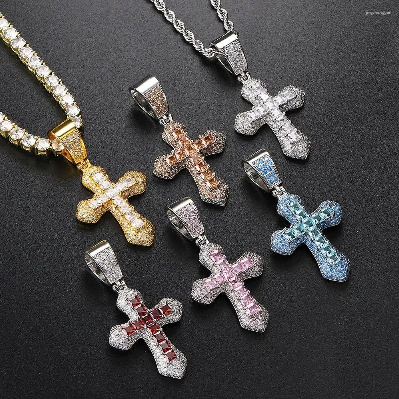 Pendant Necklaces Fashion Hip Hop Rappers Iced Out Zirconia Cross Stainless Steel Rope Chain on Neck Homme Trend Jewelry Ohp141