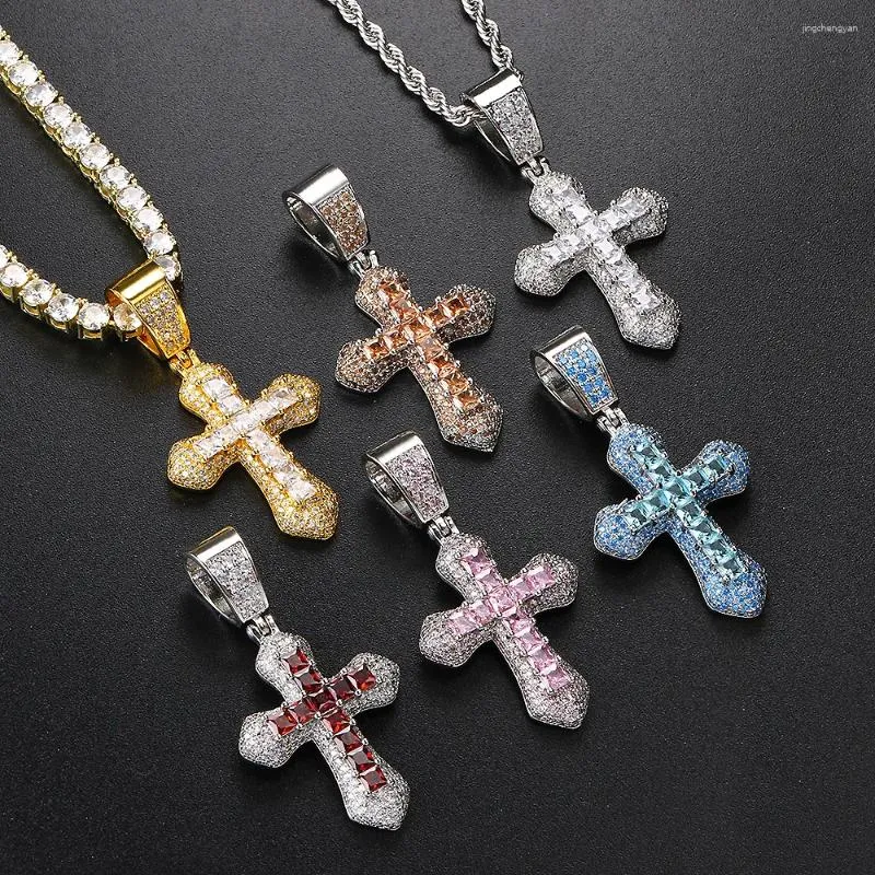 Pendant Necklaces Fashion Hip Hop Rappers Iced Out Zirconia Cross Stainless Steel Rope Chain On Neck Homme Trend Jewelry OHP141