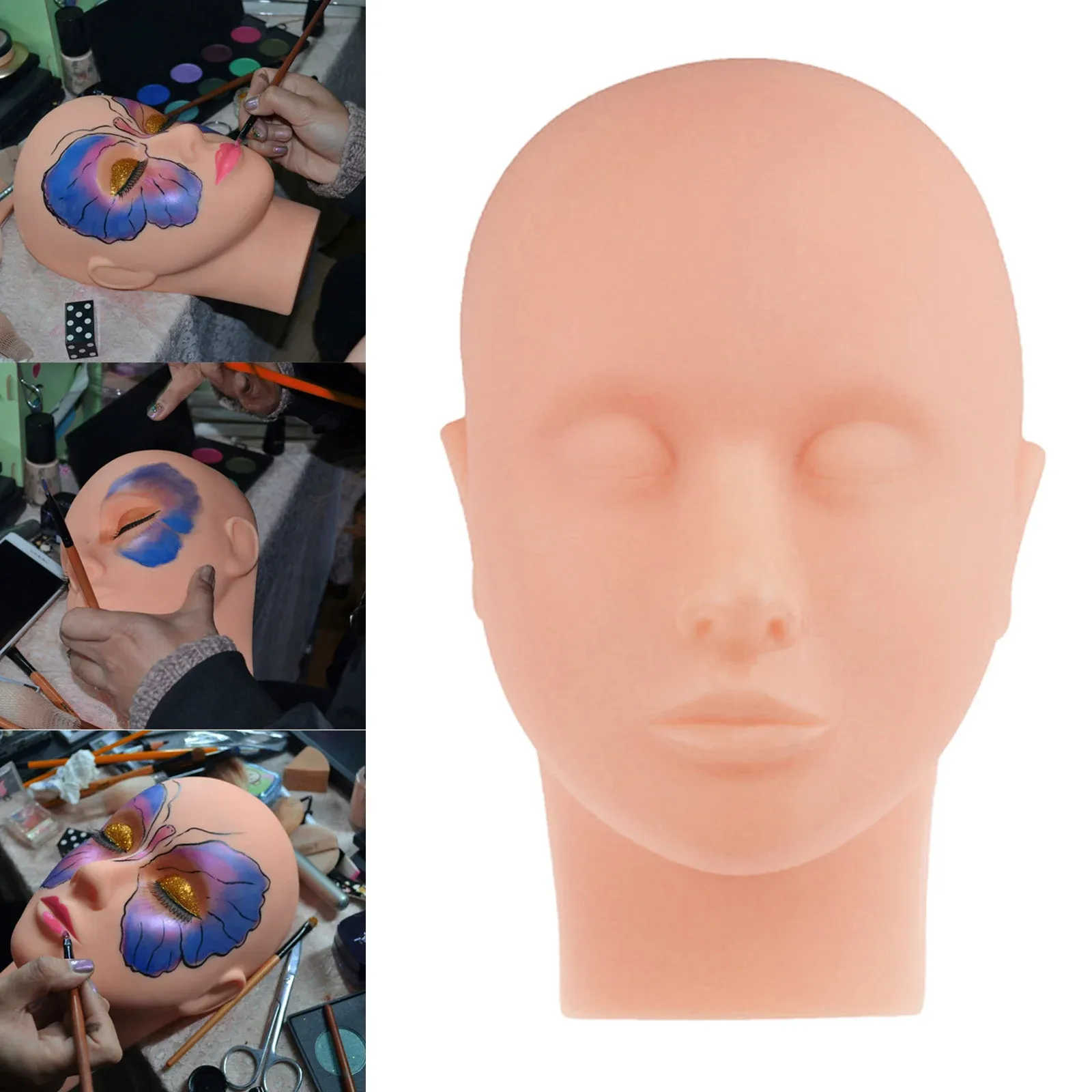 Casquettes de Mannequin à tête plate en Silicone, Extensions de faux cils, modèle de maquillage, entraînement au Massage, tête factice