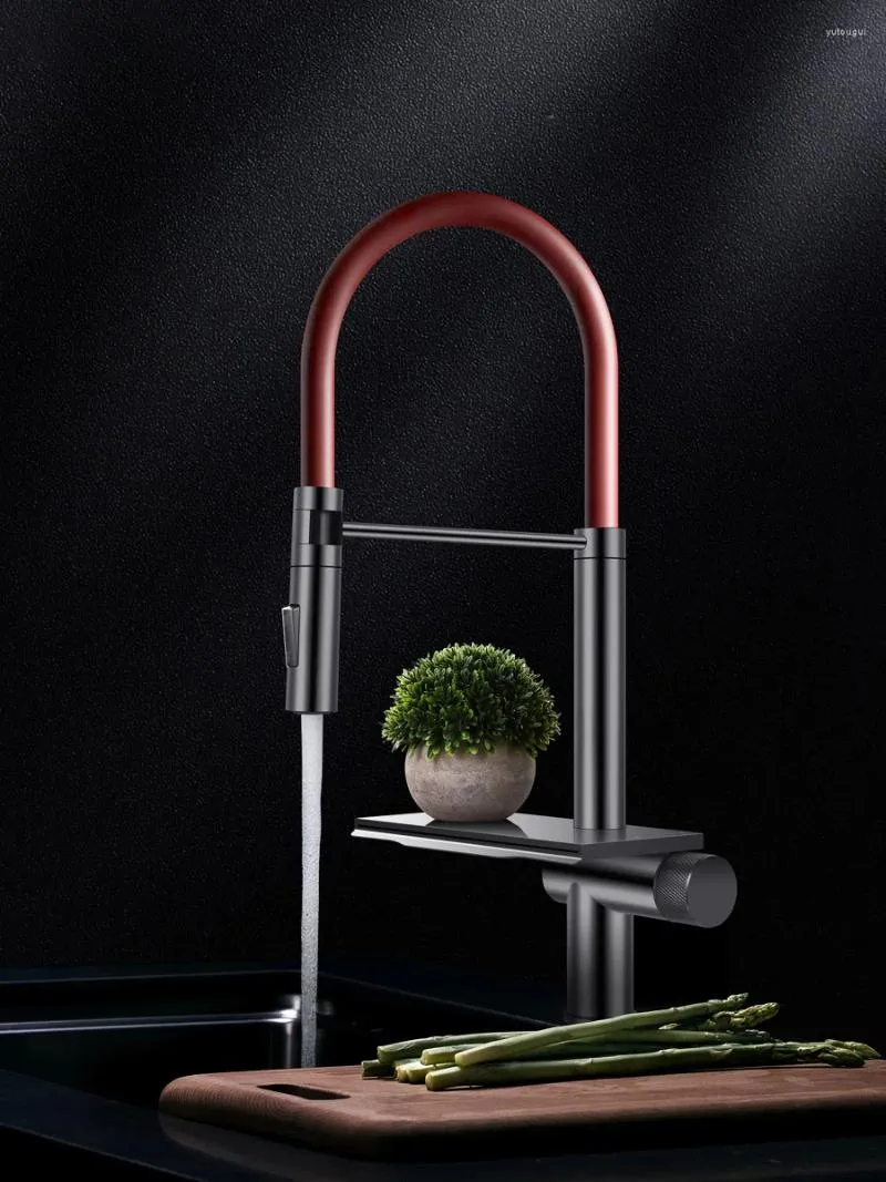 Kitchen Faucets Faucet Waterfall Cold Mixer Sink Water Tap 304 Stainless Steel Basin Accessories Black Red Watering
