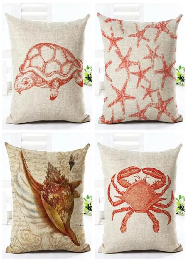 Marine Style Cushion Cover turtle crab Pattern Ocean beach Cotton Linen Pillowcase Waist Throw Pillow Cover 45x45cm313n8659876