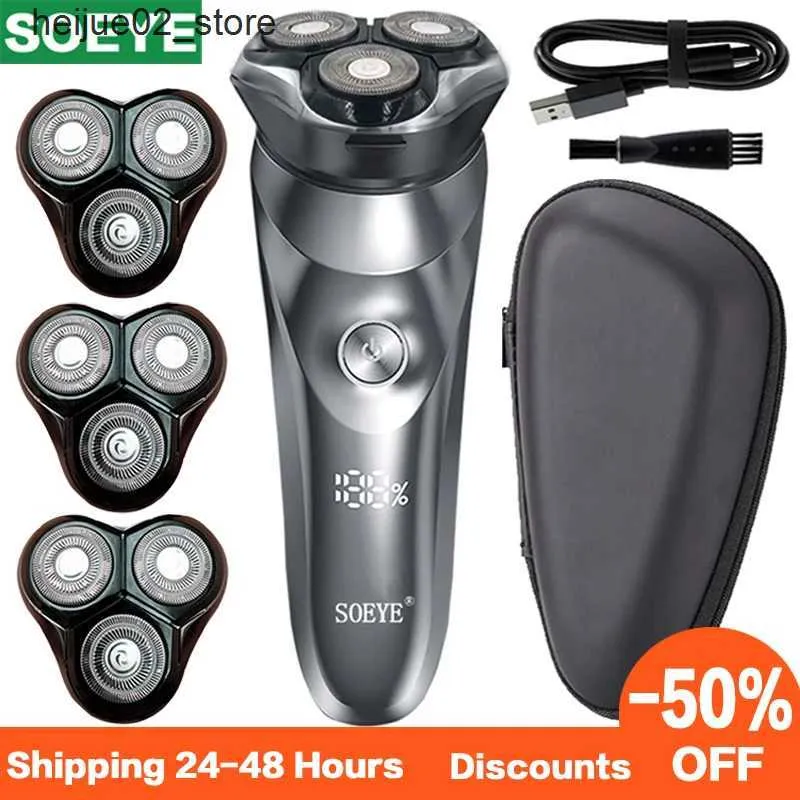 Electric Shavers Electric Shaver 3D Mens Shaver Beard Trim Machine Soeye med LCD Display IPX7 Vattentät USB -laddning Electric Shaver Q240318