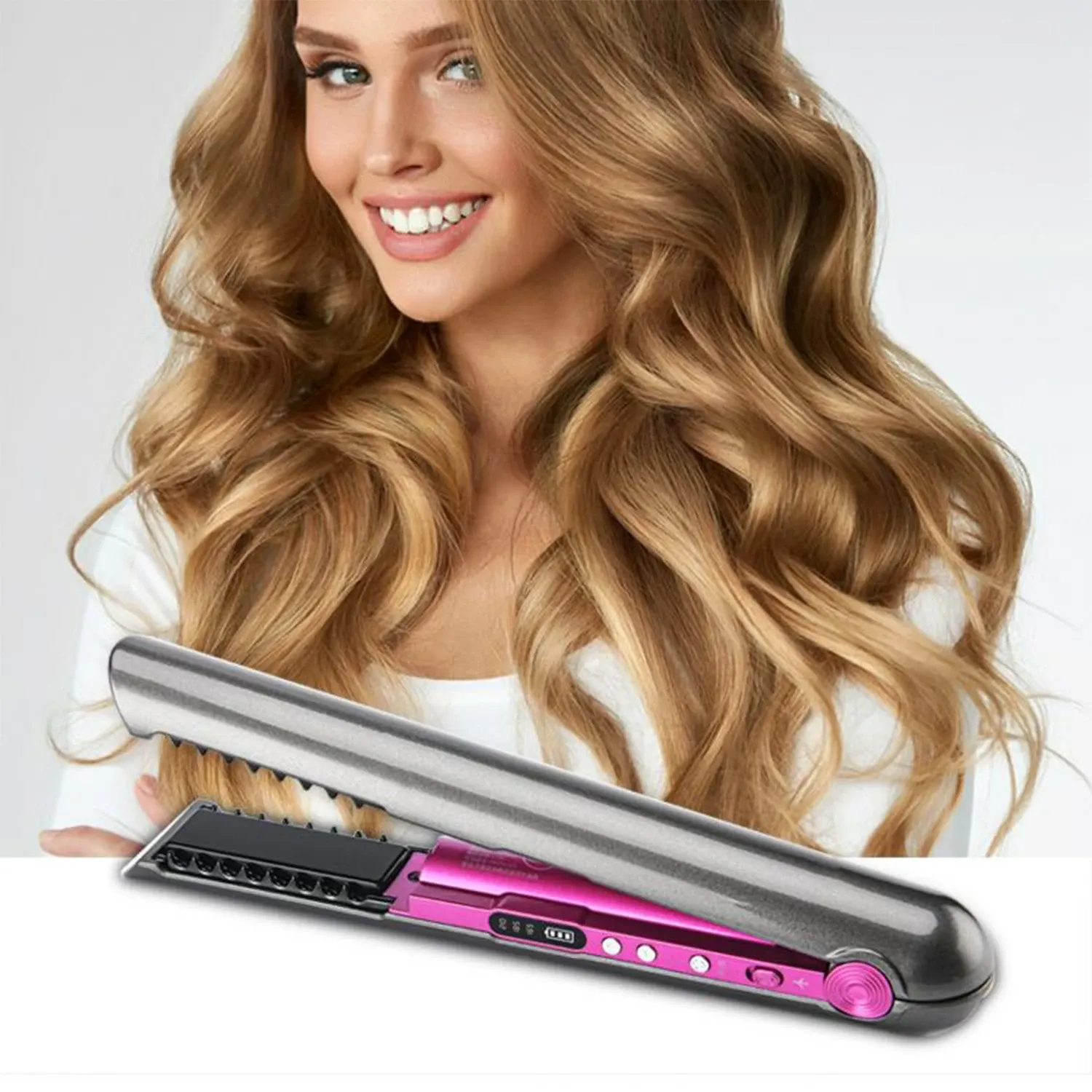 Ferros Flat Iron Mini 2 em 1 Roller USB 4800mAh Alisador de cabelo sem fio com base de carregamento Modelador sem fio portátil para uso seco e molhado