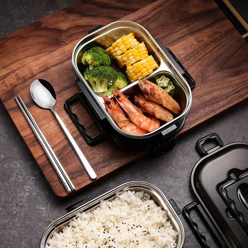 Stainless steel insulated lunch box portable separated bento office workers double-layer lunch box Eco-Friendly food container 240304