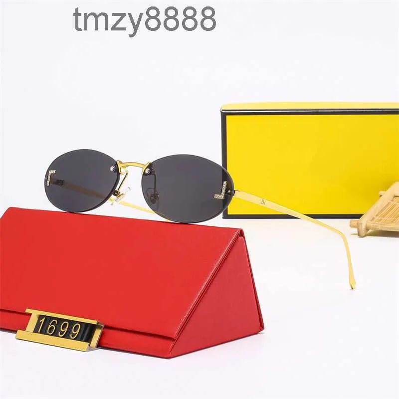 Mode Sonnenbrillen f Männer Sonnenbrille Frauen Luxus Oval Rahmenlose Strandbrille Hochwertige Designer Sonnenbrille mit Box IWBM