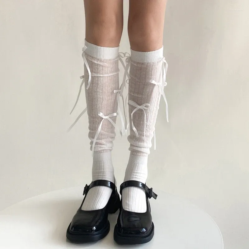 Rteyno – chaussettes au dessus du genou pour femmes, joli nœud 3D côtelé, cuisse haute, intérieur et extérieur, bottes longues, Club, Streetwear