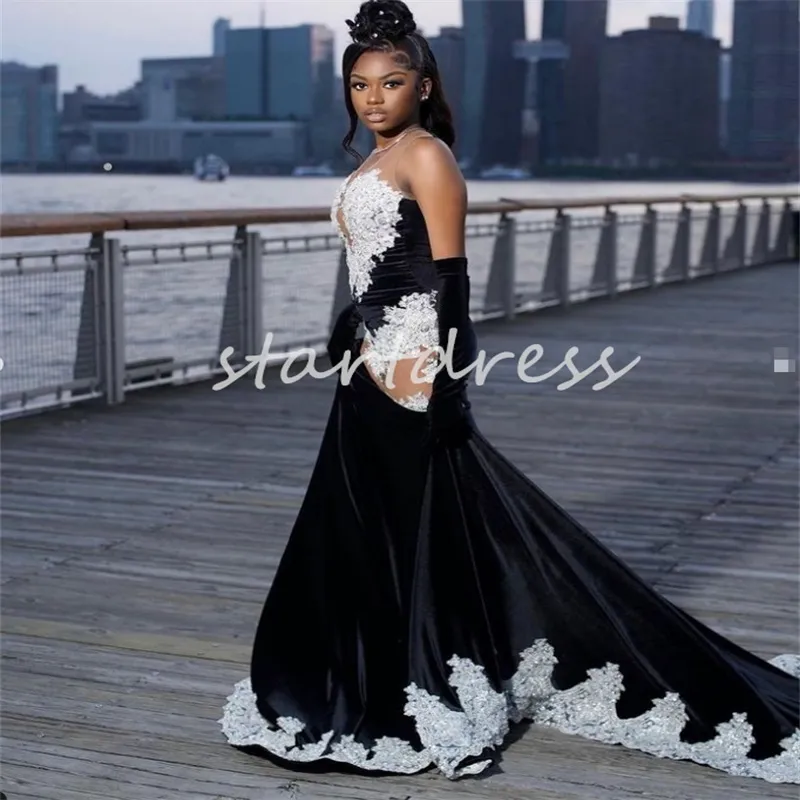 Semi Formal Attire Elegant Black And White Cocktail Dresses Maxi Dress For  Evening Dresses Black And White Party Wear Black Velvet Mermaid Prom Dress  African