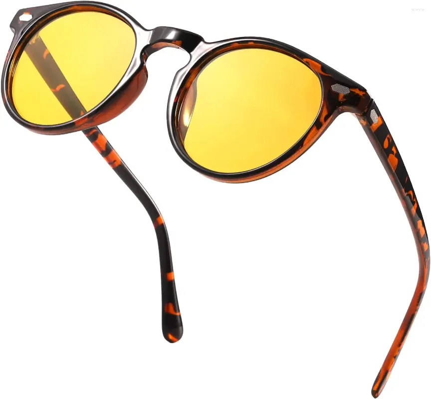 نظارة شمسية Lvioe Night Driving Glasses Ultralight Round Round Yellow Roalized Posy مثالية لظروف الإضاءة المنخفضة LN576