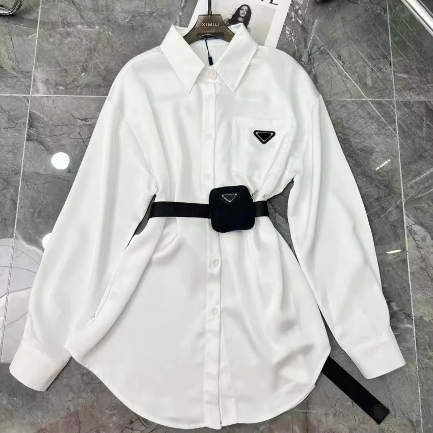 Sashes blusa para mulheres designers triângulo carta camisas tops qualidade chiffon blusas femininas sexy casaco com cintura saco sml