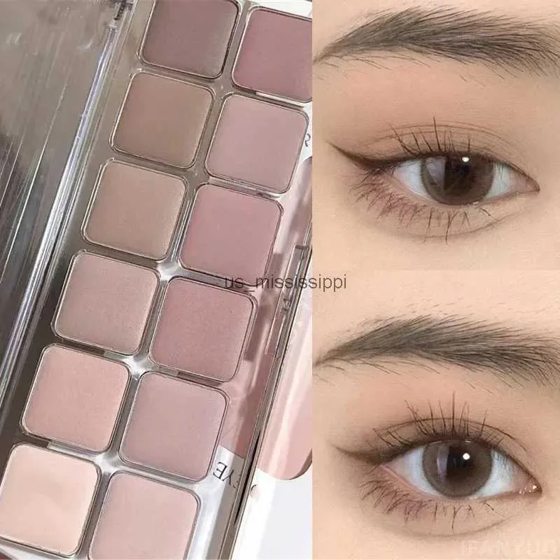 Sombra de olho 12 cores fosco paleta de sombra coreana suave baixa saturação sombra de olho chá damasco paleta de maquiagem de longa duração sombras de olho l2403