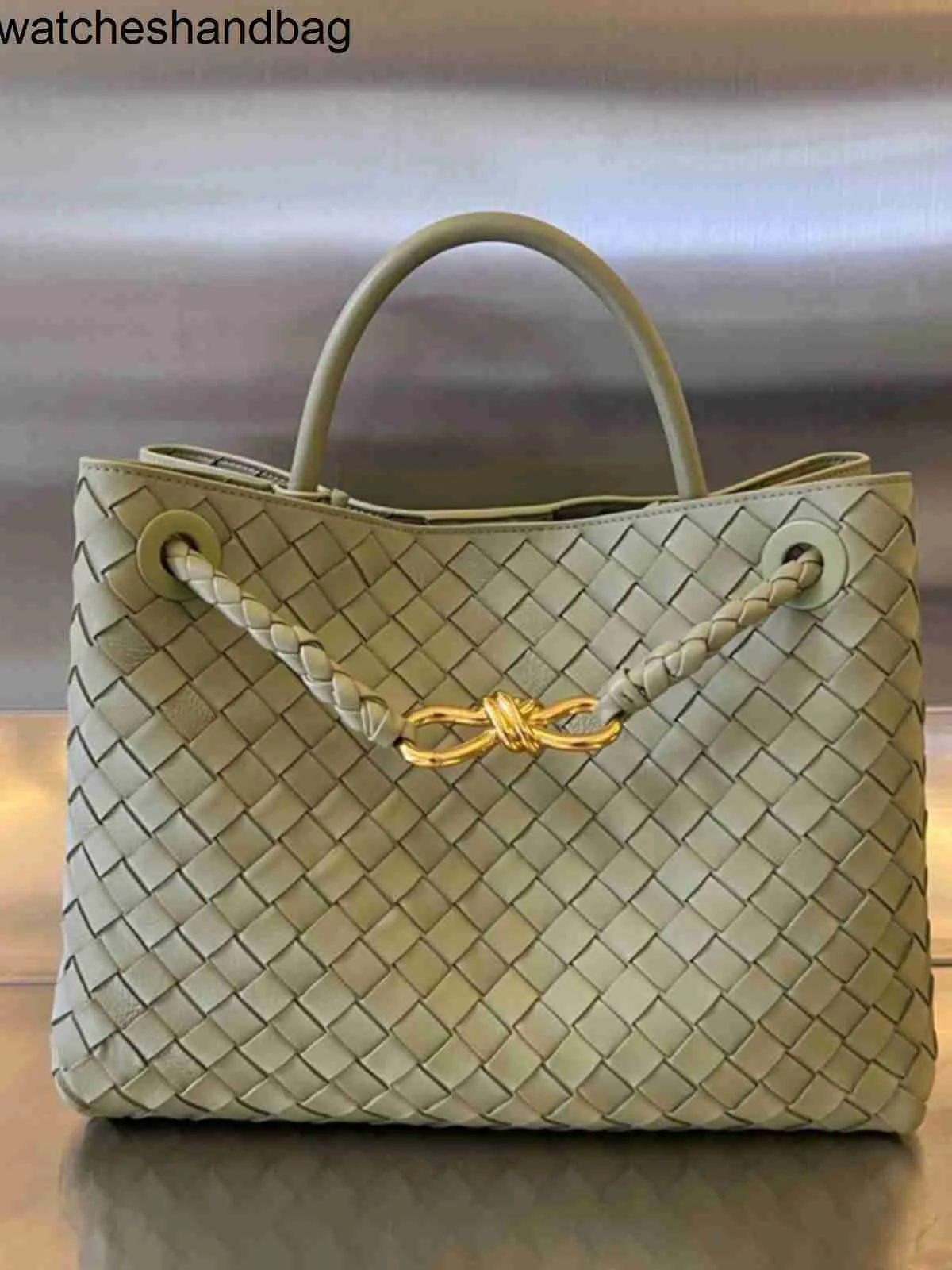 Handbag BottegaVenetas Andiamo Bags Genuine Leather metal buckle woven portable official document for women Song style