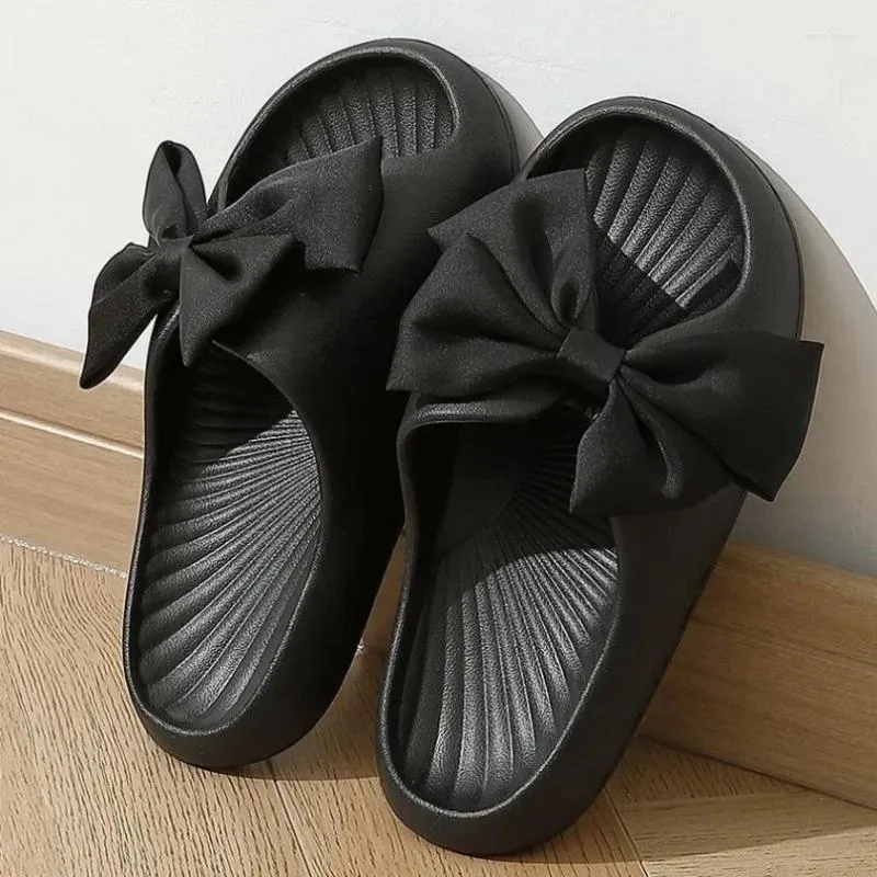 Slippers House Woman Platform Cloud Bow Tie EVA Non Slip Slides Indoor Outdoor Summer Kawai Sandal Ladies Floor Shoes Female