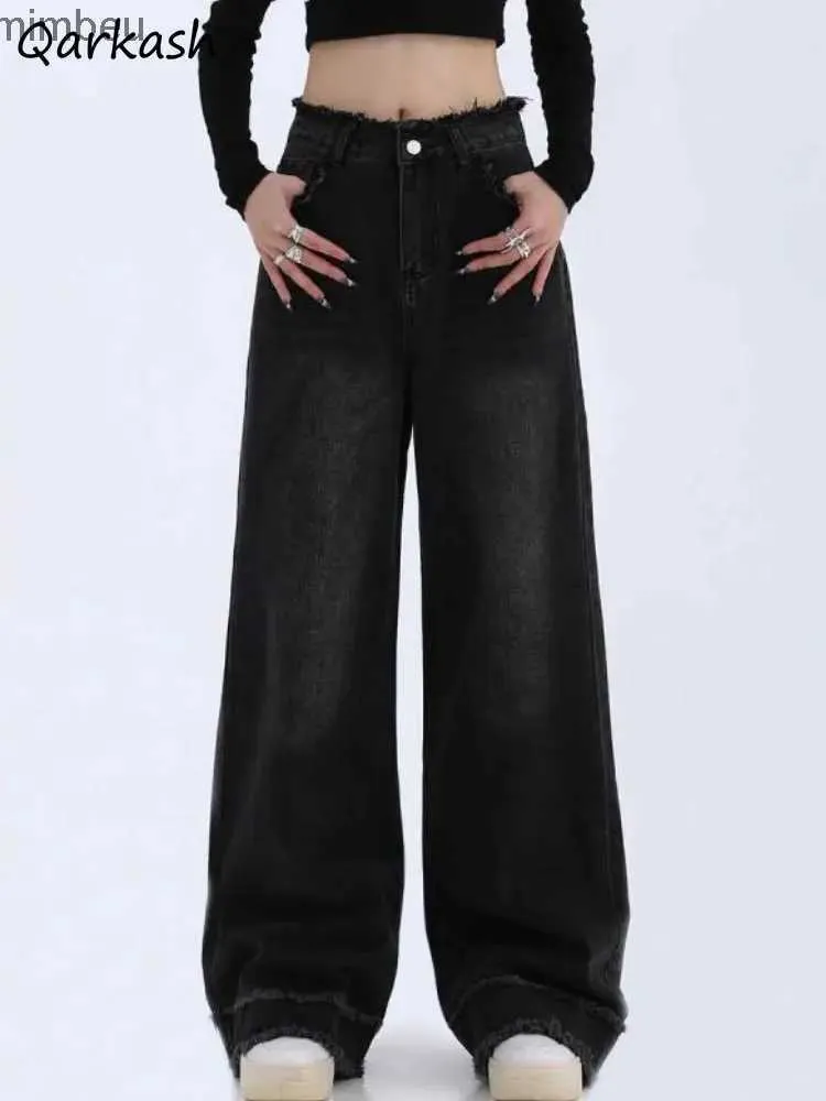 Jeans pour femmes Jeans femmes Baggy jambe large décontracté solide tout-match taille haute Streetwear Chic Vintage pantalon de base Mujer Hipster Ulzzang DenimC24318
