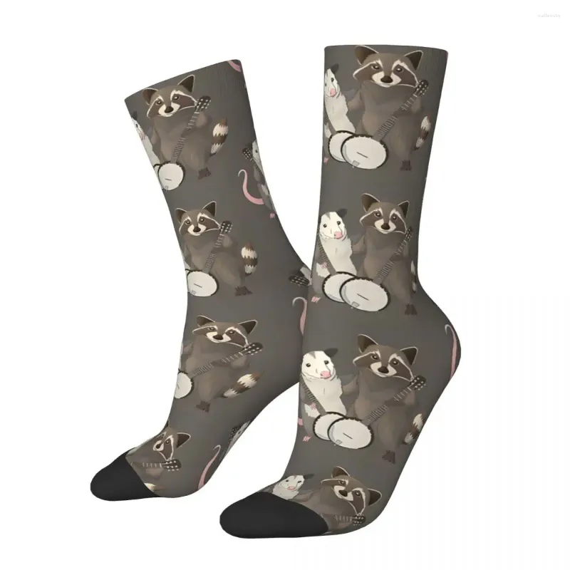 Men's Socks Funny Opossum And Raccoon With Banjos Vintage Animal Street Style Crazy Crew Sock Gift Pattern Printed