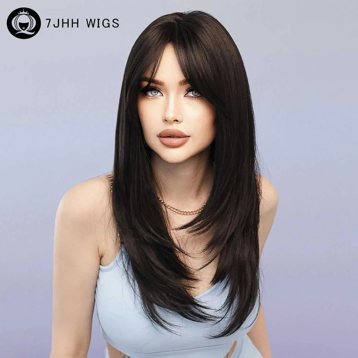 Synthetic Wigs Synthetic Loose Straight Wig for Women Daily Party High Density Natural Middle Part Layered Black Hair Wigs with Curtain Bangs 240328 240327