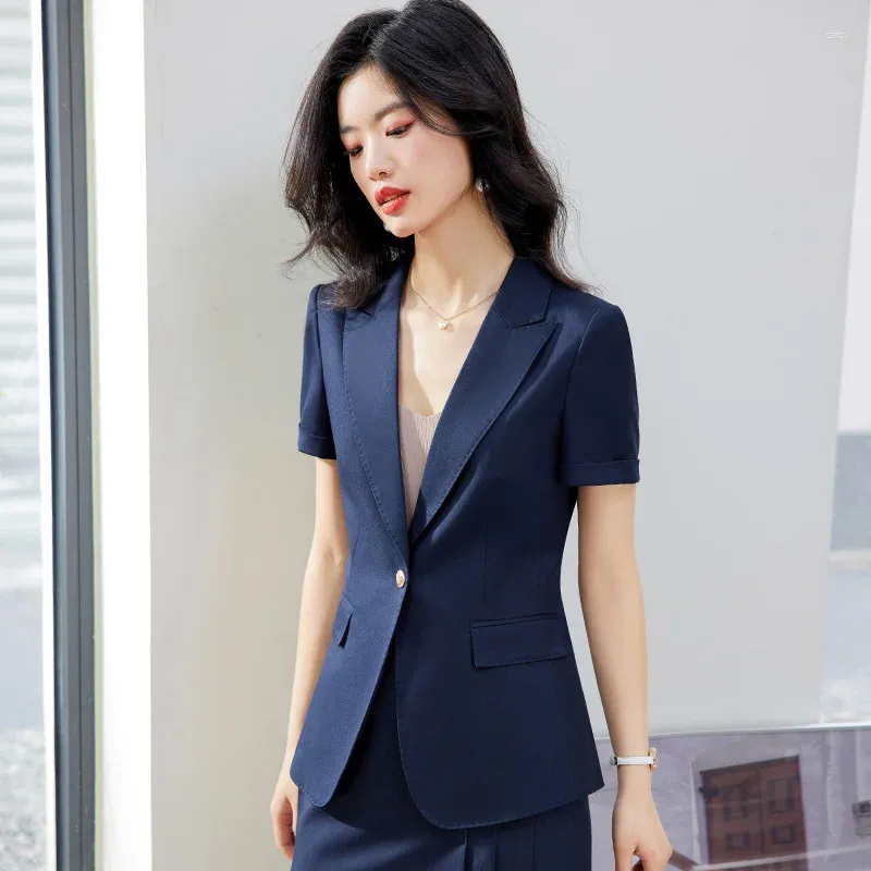 Dwuczęściowe spodnie dla kobiet garnitur z krótkim rękawem w stylu koreańsku profesjonalny płaszcz wiosny/lato