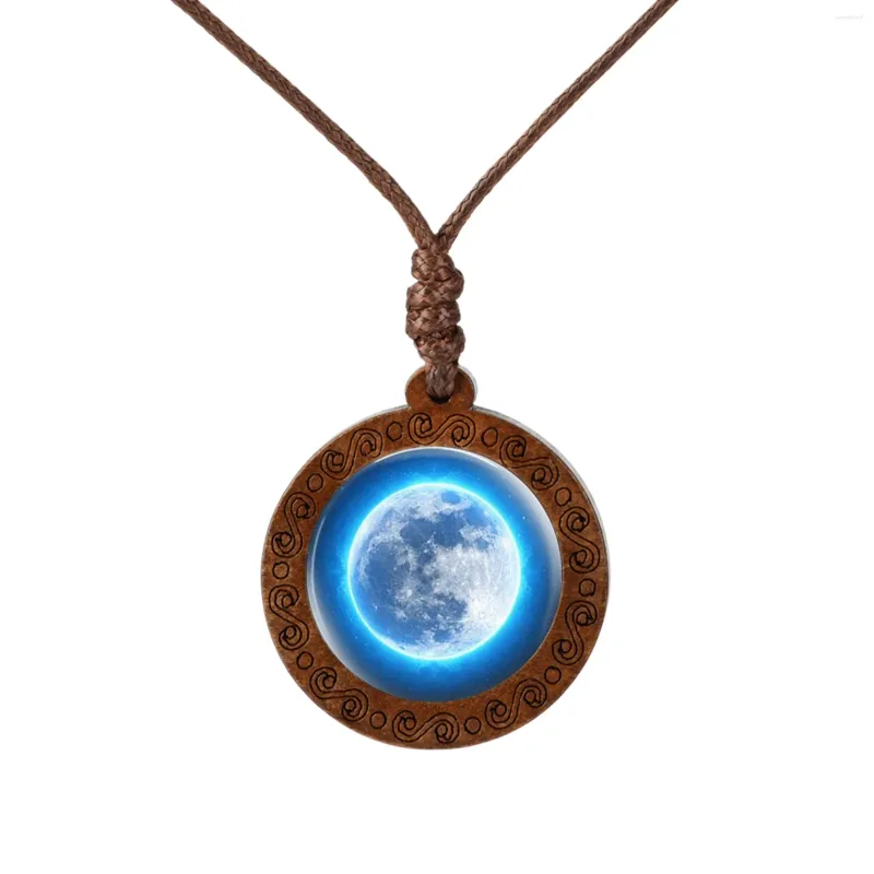 Collane con ciondolo Stile Galassia Nebulosa Spazio Terra Cabochon in vetro Collana in legno Gioielli per donne Uomini Regalo amico