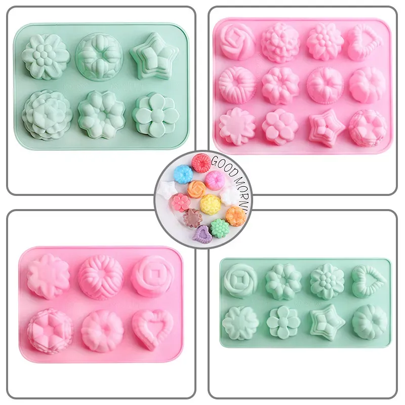 Rose Shaped lce Cube Mould 12 Grids Silicone Chocolate Pudding Molds Flower Grass Ice Cubes Tray Home Kitchen Baking Too TH1331