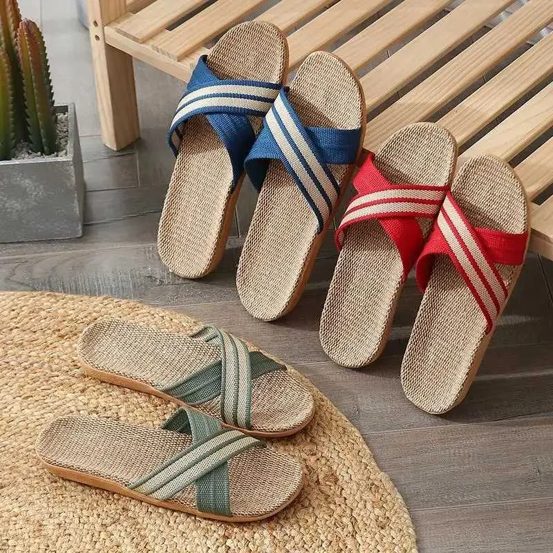 HBP Non-brand Hot Hot Tell New Big Linen Linen Home Home Clippers Indoor Slippers Wood Floor Cotton و Colorting Striped Summer